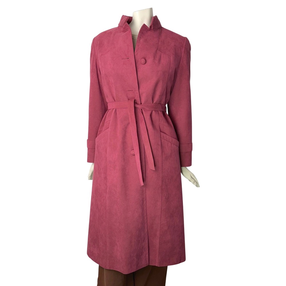 Vintage Miss Style Ultrasuede Trench Coat Plaid Removable Liner Union Made Large